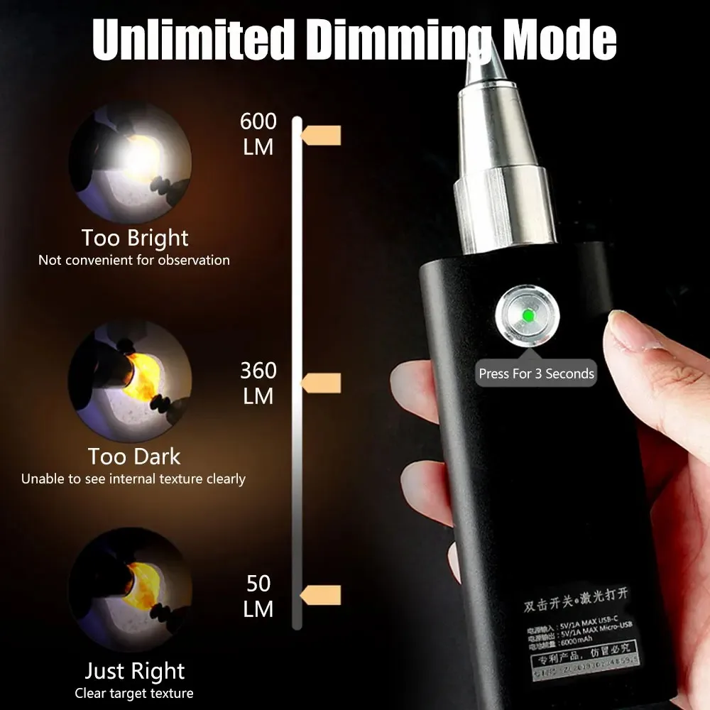 D2 LED Jewelry Identification Light Home 3 LED Light Sources Professional Jade Identification Light UV Flashlight 365/395nm Lamp