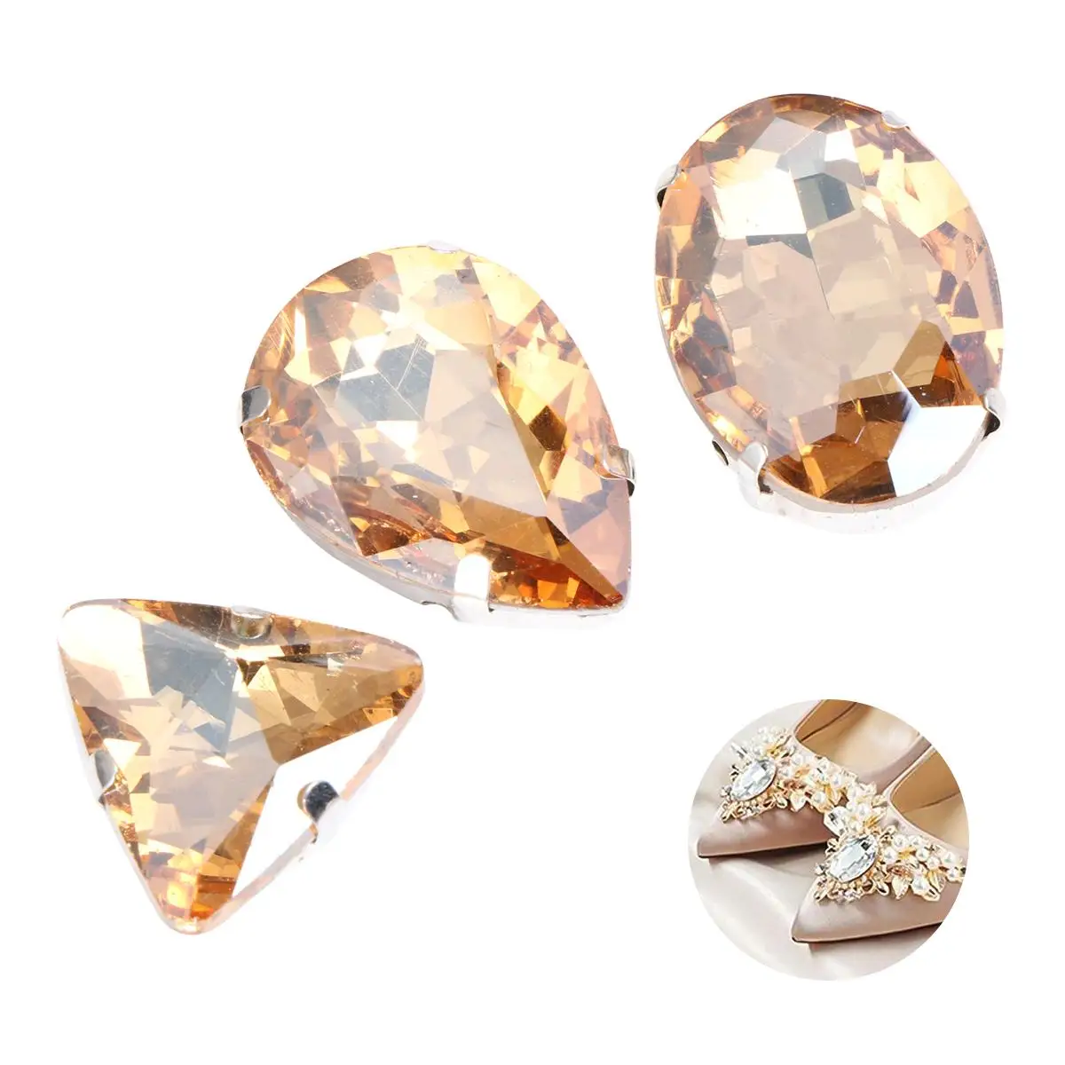 

50pcs Crystal Scratch Teardrop For Garment Resistant Rhinestones Glass Set for Garment Sewing Teardrop DIY Golden Color