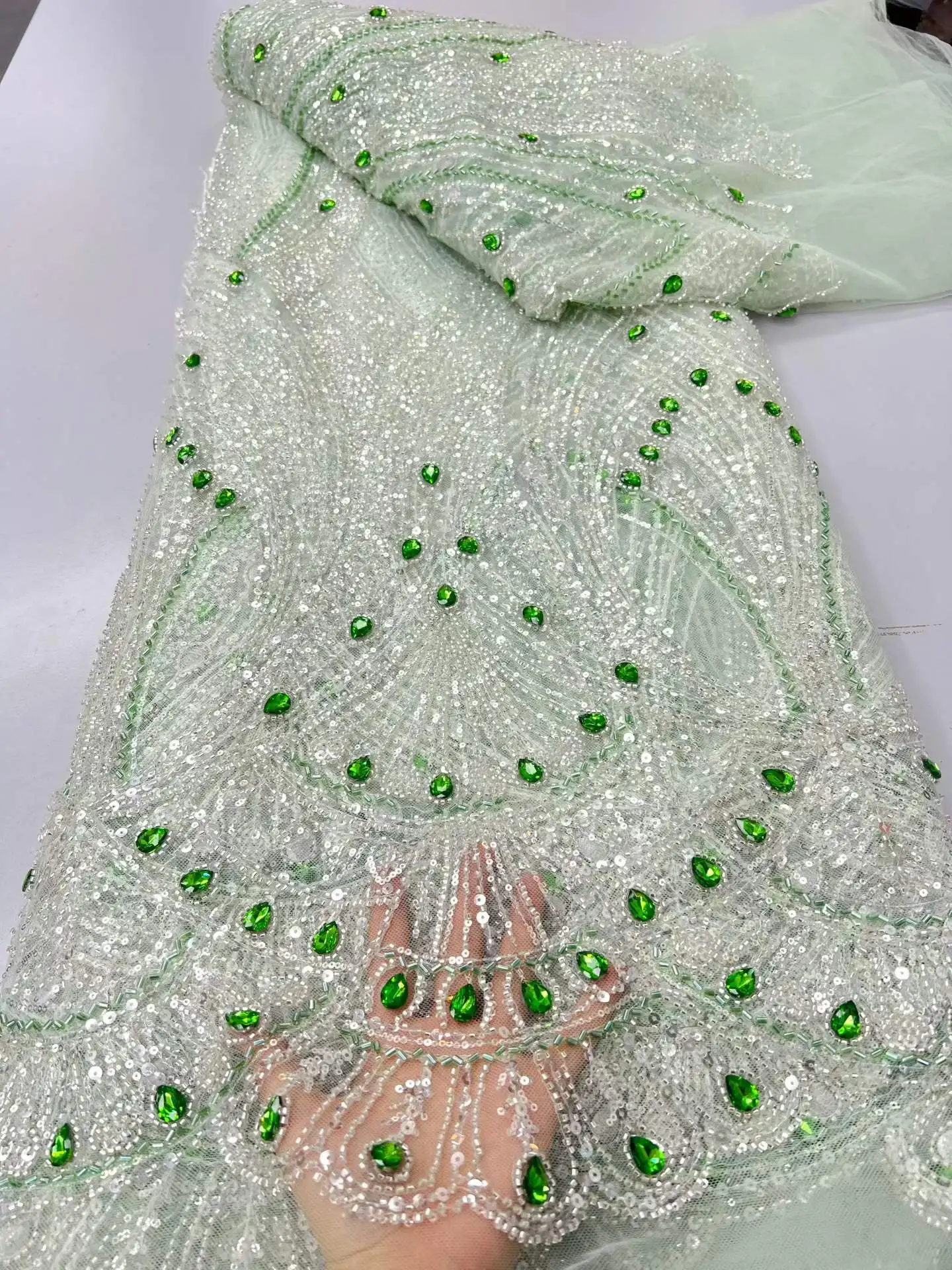 

2026 African Lace Fabric Sequins Beaded Embroidery Groom Nigerian Bridal High Quality French Tulle Lace Fabric For Wedding Party