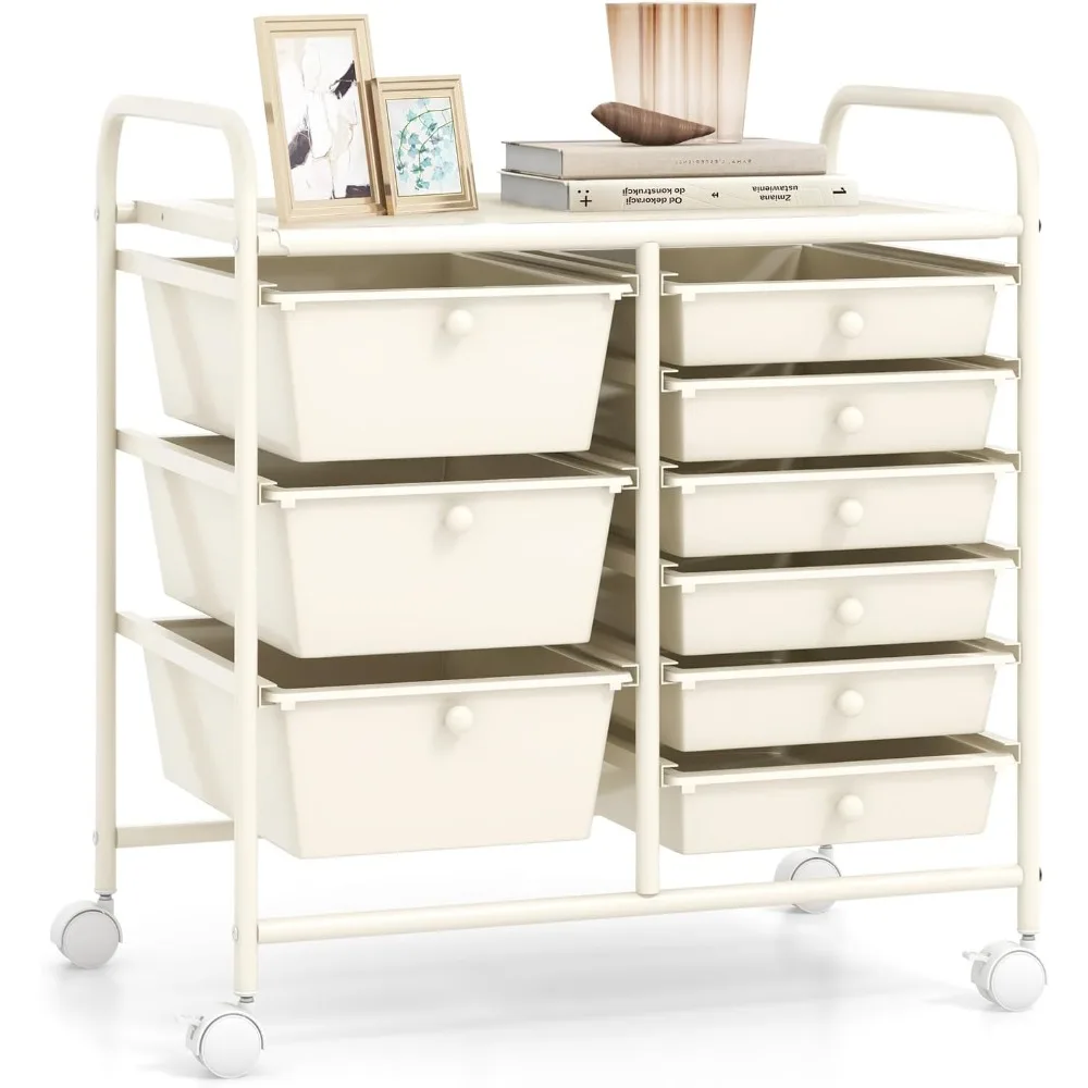 

9 drawer rolling storage cart, mobile drawer carts for salon, utility cart on wheels , rolling cart with drawers
