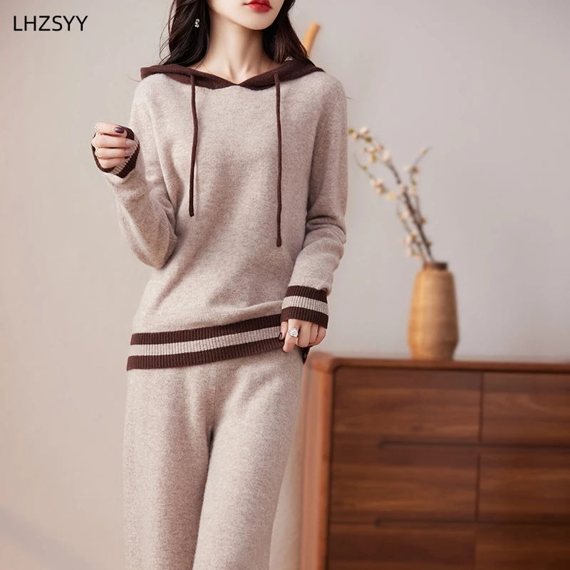 LHZSYY-Sweat à capuche assressentipour femme, pantalon large, pulls en pure laine mérinos trempés, pull en tricot adt, FjWear astronomique, 100%