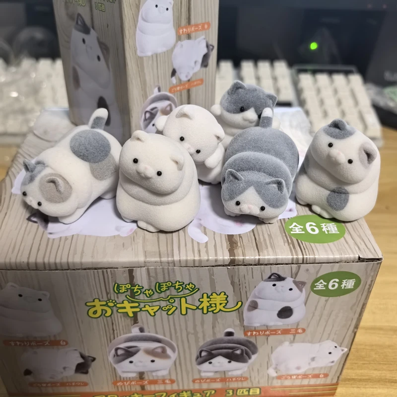 Cute Kawaii Figurine Anime Mini Flocking Cat Action Figure Box Model Toys Desktop Ornament Kids Gift