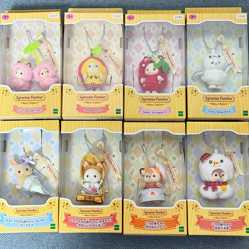 Genuine Anime Sylvanian Families Cherry Strawberry Rabbit Snow Deer Apple Sheep Pendant Banana Hu Sky Seal Doll Dolls Toys Gift