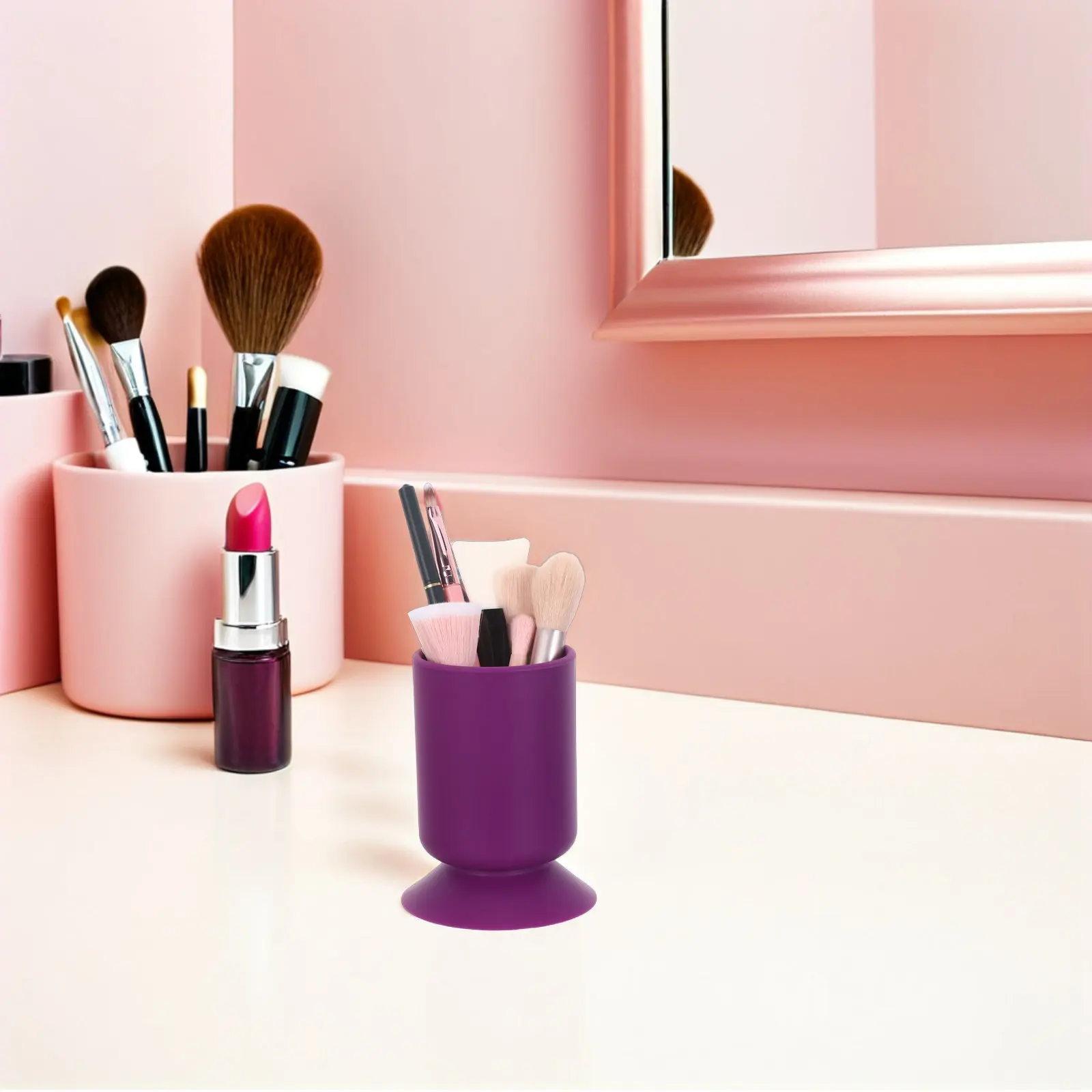 Silicone Portable Suction Cup Pen Holder Organizer Brush Makeup Desktop Vanity Bathroom Counter Storage