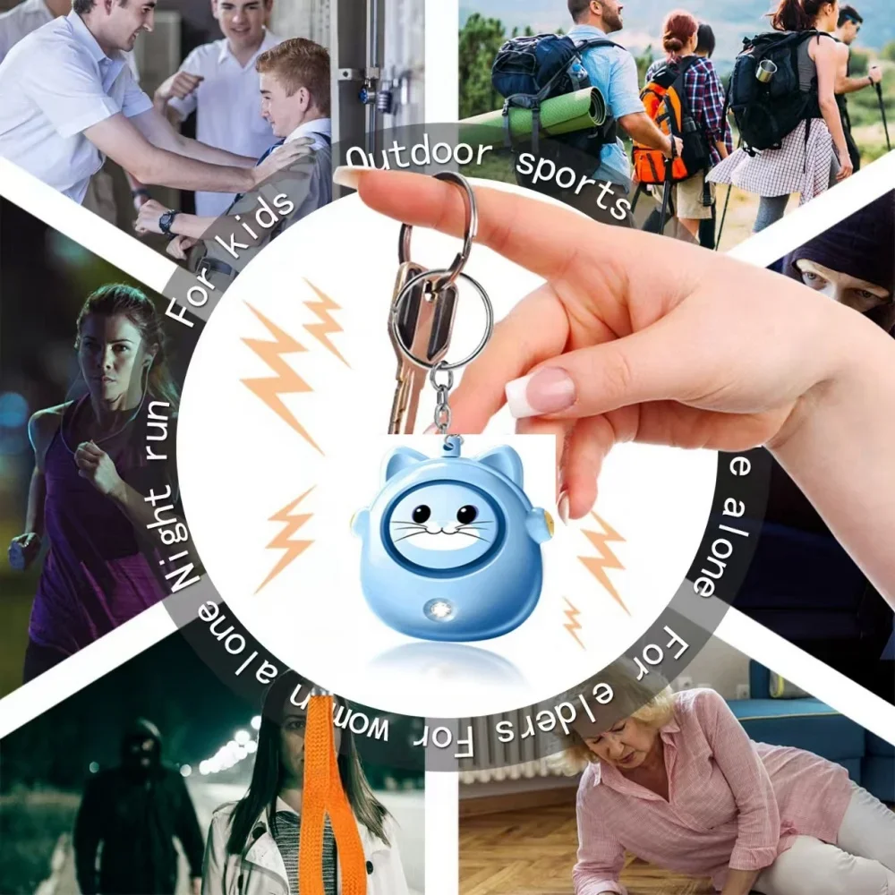 แมวน่ารักส่วนบุคคล Self Defense ALARM Light 130dB ป้องกันตัวเองไซเรนปลุกความปลอดภัยสําหรับกลางแจ้งผู้หญิงสาวส่วนบุคคลพวงกุญแจปลุก