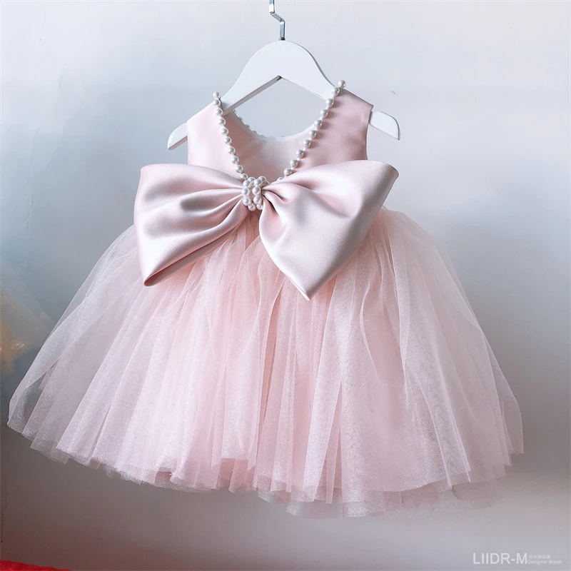 

Toddler Girls Birthday Clothes Backless Bow Cute Baby Baptism Gown Kids Wedding Party Elegant Princess Dress for Girls Dress