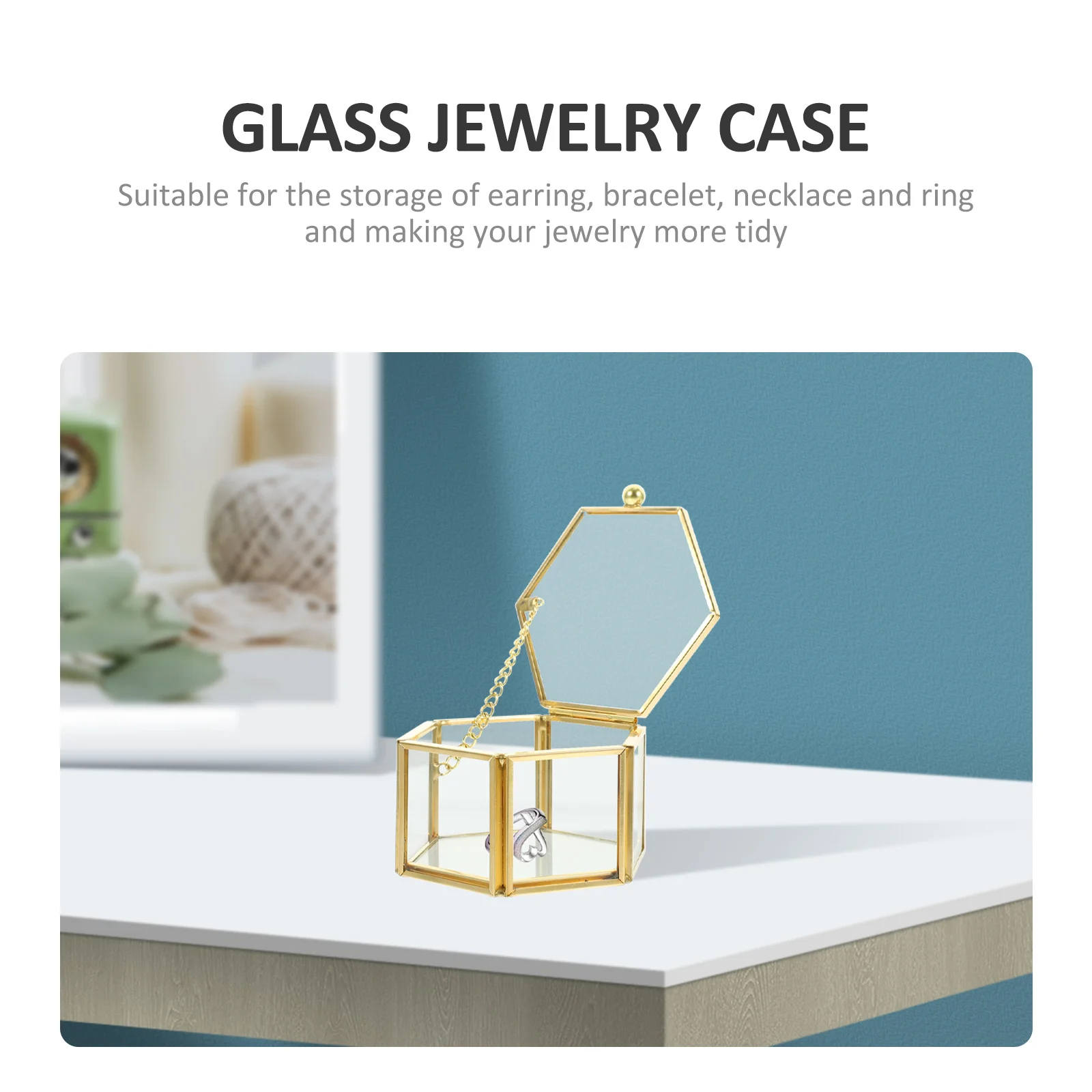 Vintage-Schmuckschatulle aus Glas, durchsichtiges Gehäuse, Halskette, Ohrringe, Display-Organizer, ordentlicher Desktop-Behälter, Schmucketui, durchsichtige Glasbox