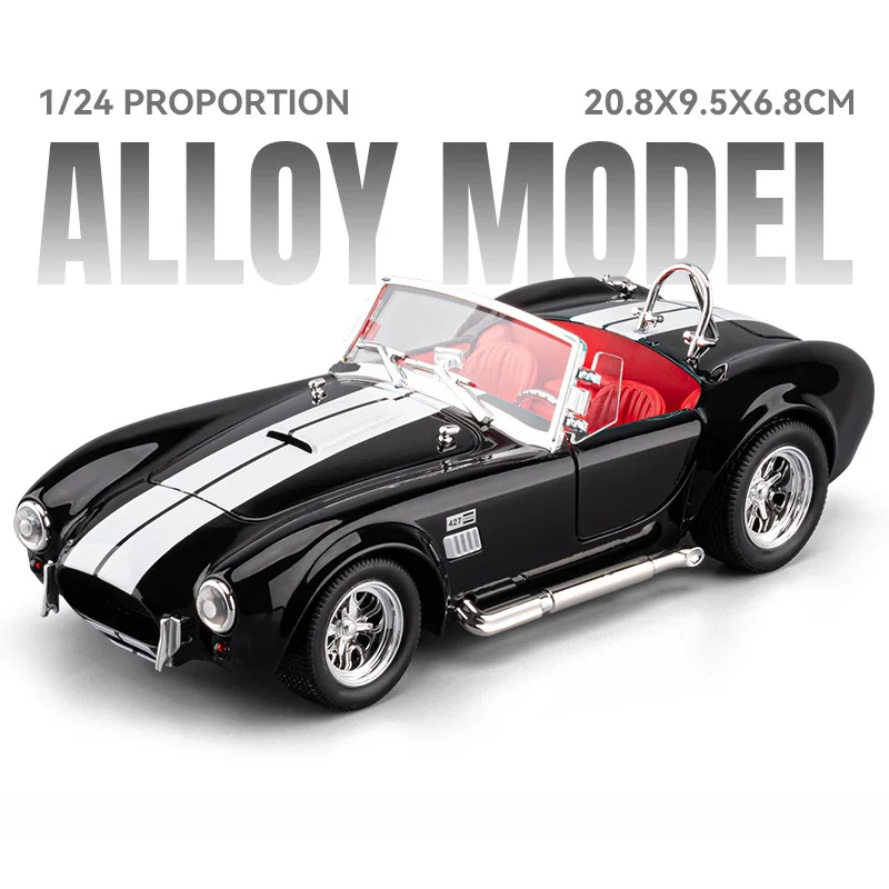1:24 Ford Shelby Cobra 427 S/C coche en miniatura de aleación sonido y luz tirar hacia atrás juguete para niños coleccionables regalo de cumpleaños