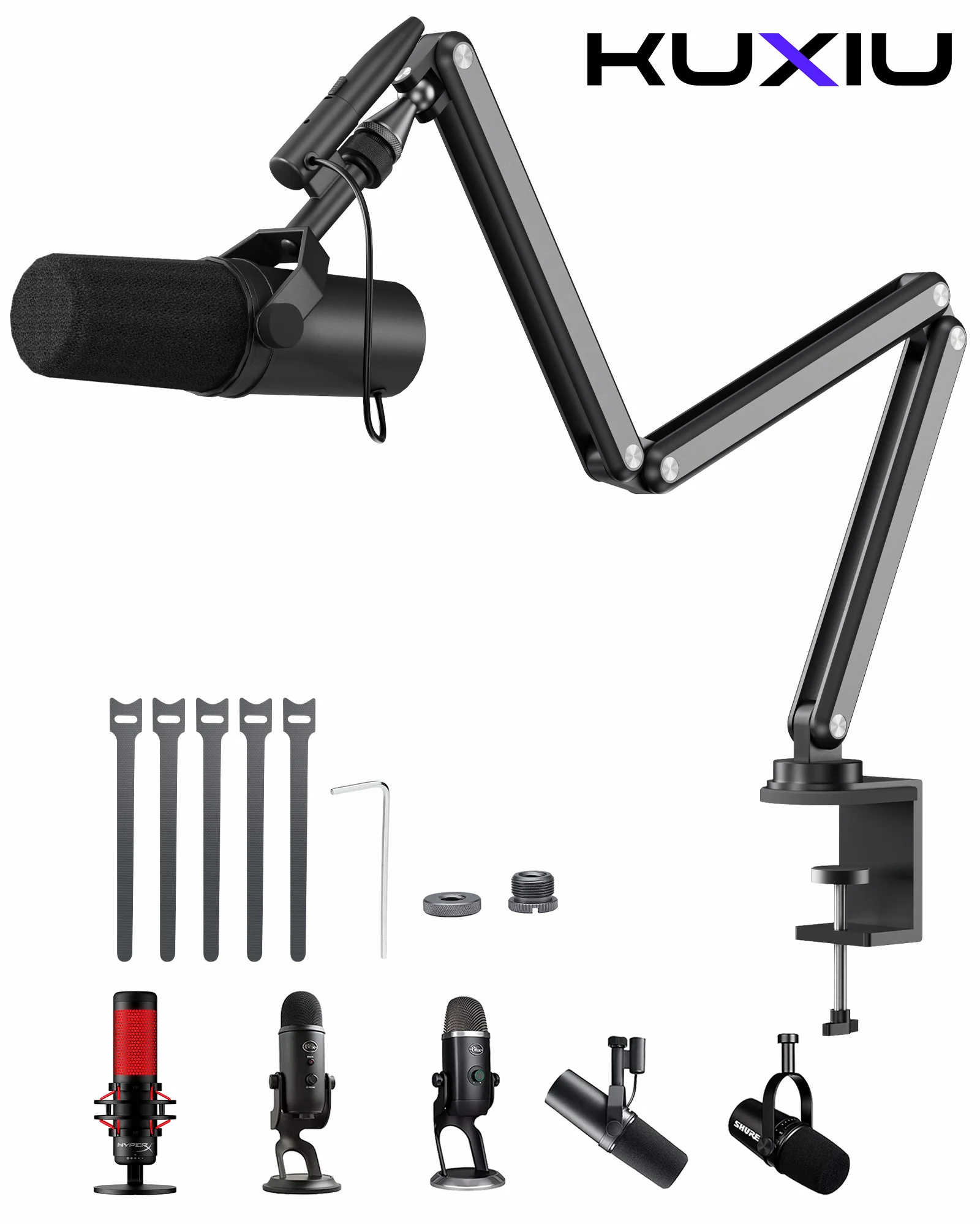 KUXIU Aluminium Microphone Stand Boom Arm for RODE Mic/Shure Mic,for for Desktop Podcasting,Recording,Streaming,Gaming,Office