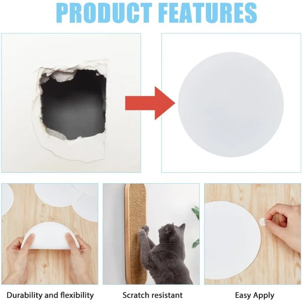8Pcs Plastic Flat Blank Wall Hole Cover Sheets with 60PCS Plastic Stickers 5.98inch PVC Material Dustproof Cover Plate Flat Roun