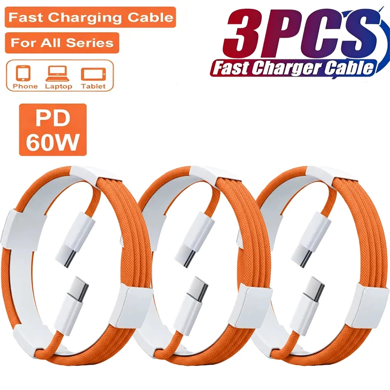 3PCS USB C Cable to USB C 60W Fast Charging Charger Cable Supports Fast Charging For iPhone 17 16 15 Samsung Xiaomi Huawei etc