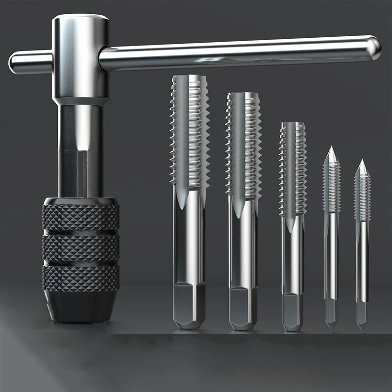 6/9PCS Carbon Steel T-Tap Wrench Set Hand Taps M3/M4/M5/M6/M8 with Easy Use Grips Threading Machine Screw Thread Plug Tap Drill