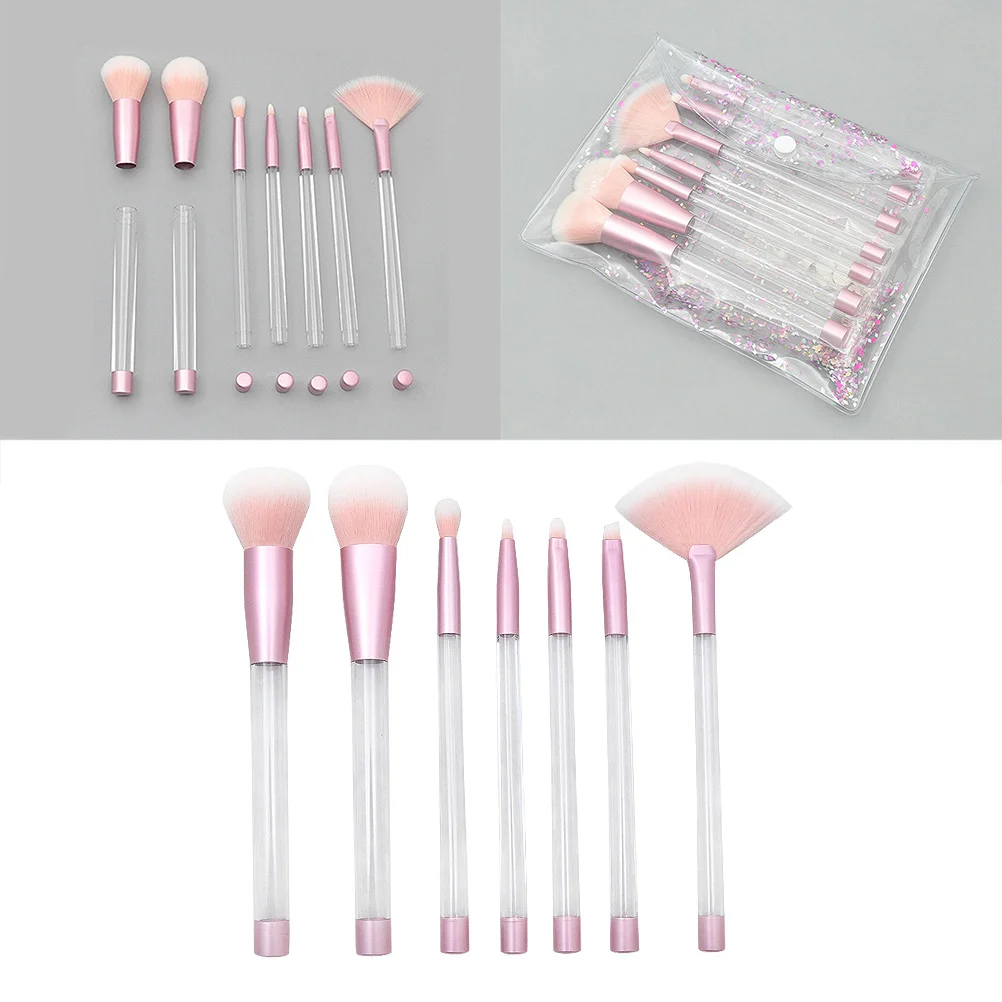 7-delige transparante kristallen make-upborstelset met leeg handvat DIY zand make-up tool ( # 4e lege buis transparant handvat roze