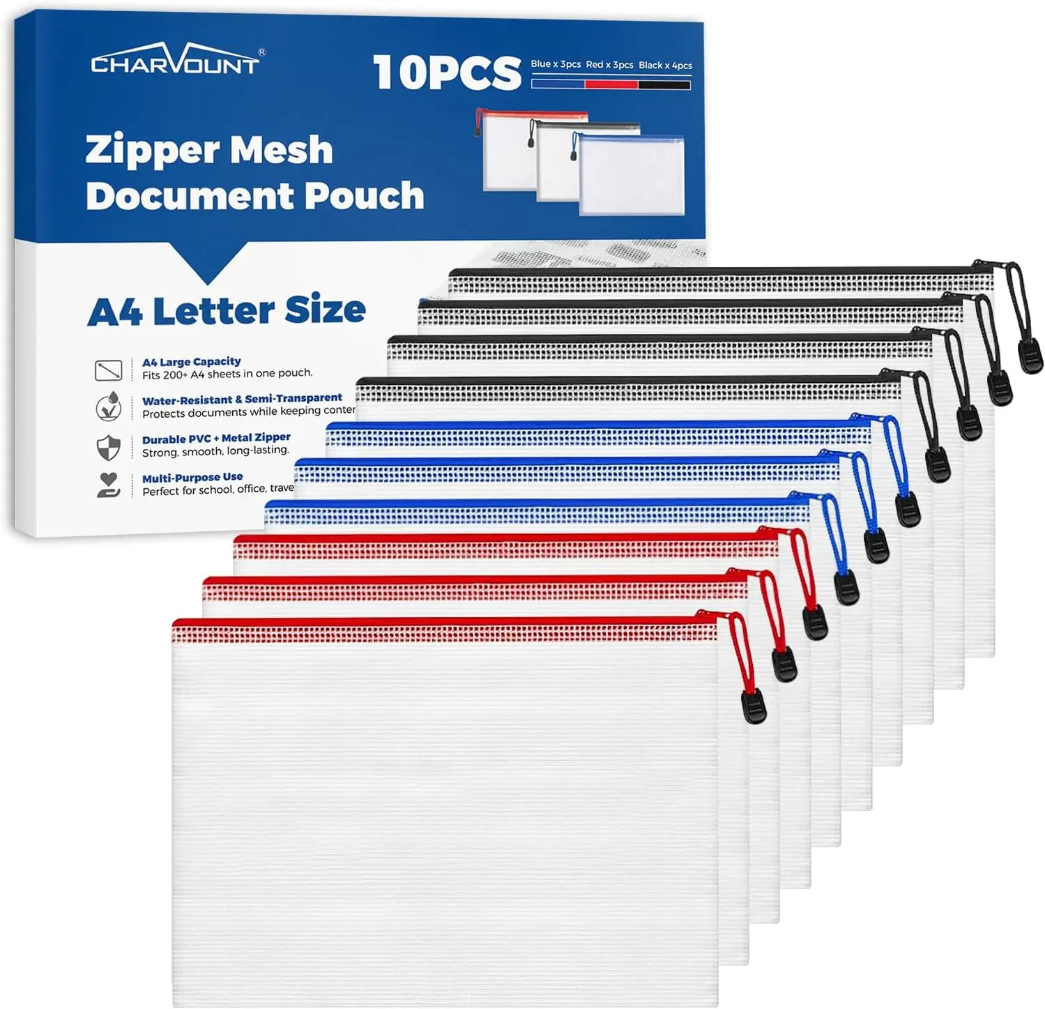 

Сетчатые пакеты-органайзеры формата А4 на молнии, водонепроницаемые папки-органайзеры из ПВХ для документов, для офиса, школы, путешествий, 10 штук в упаковке