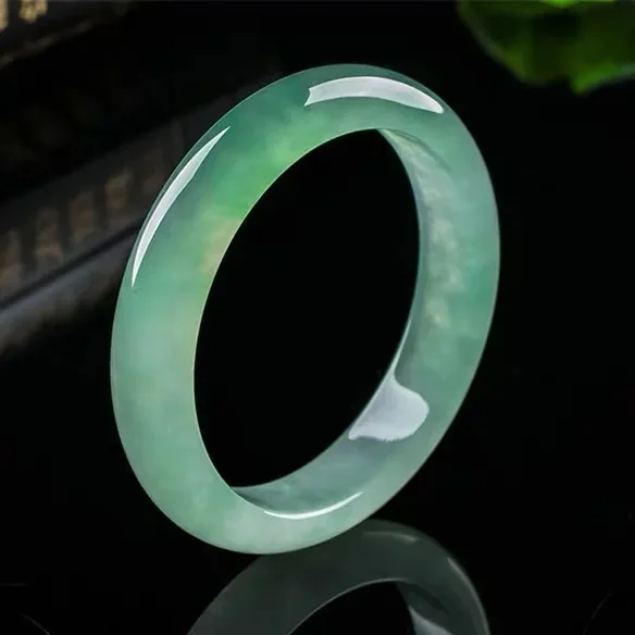 Natural Myanmar jadeite bracelet women's icy glutinous seed floating flower light sunny green jadeite jade bracelet bangle