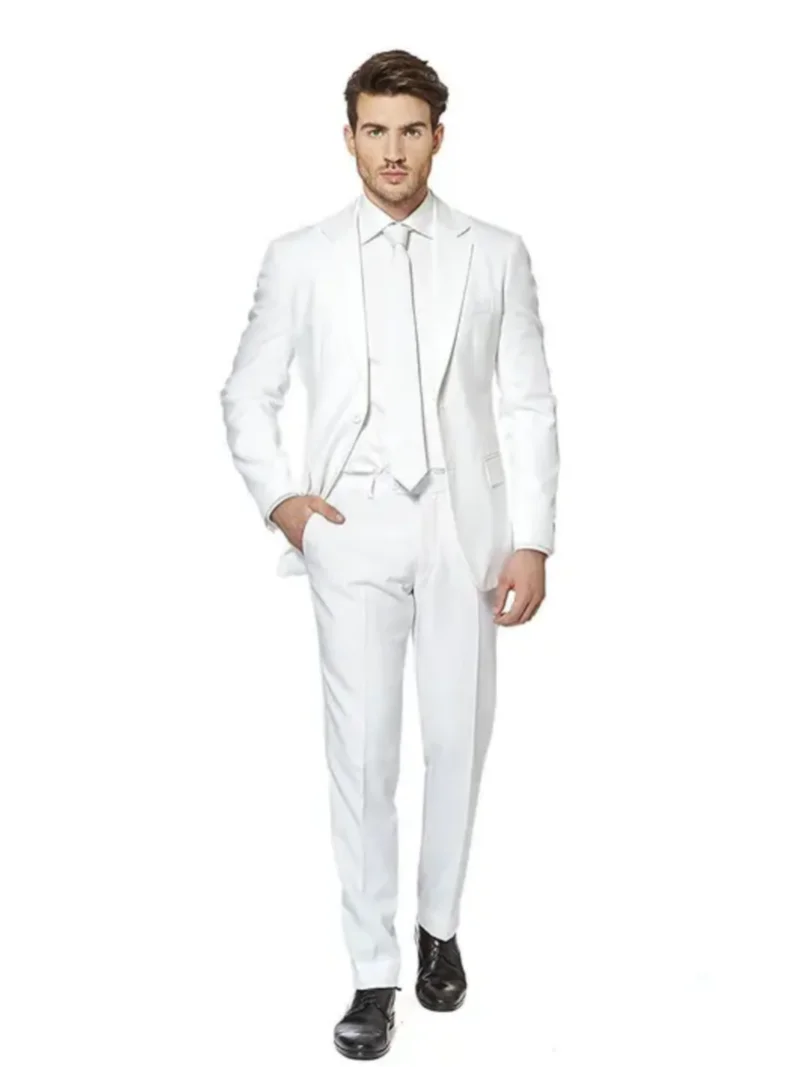 2-Piece White Slim Fit Men's  Suit Notch Lapel Two Buttons Business Wedding Prom Groom Tuxedos Jacket & Pants Set