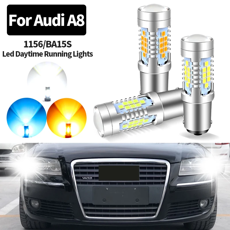 

2 шт. Canbus без ошибок светодиодные дневные ходовые огни DRL P21W BA15S 1156 для Audi A8 4E 2003-2006 с биксеноновыми автомобильными аксессуарами