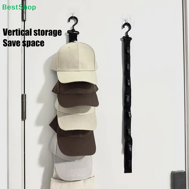 〔R〕Vertical Cap Storage Rack - Door-Mounted Hat Organizer for Baseball Caps and Beanies(With 8pcs clips)