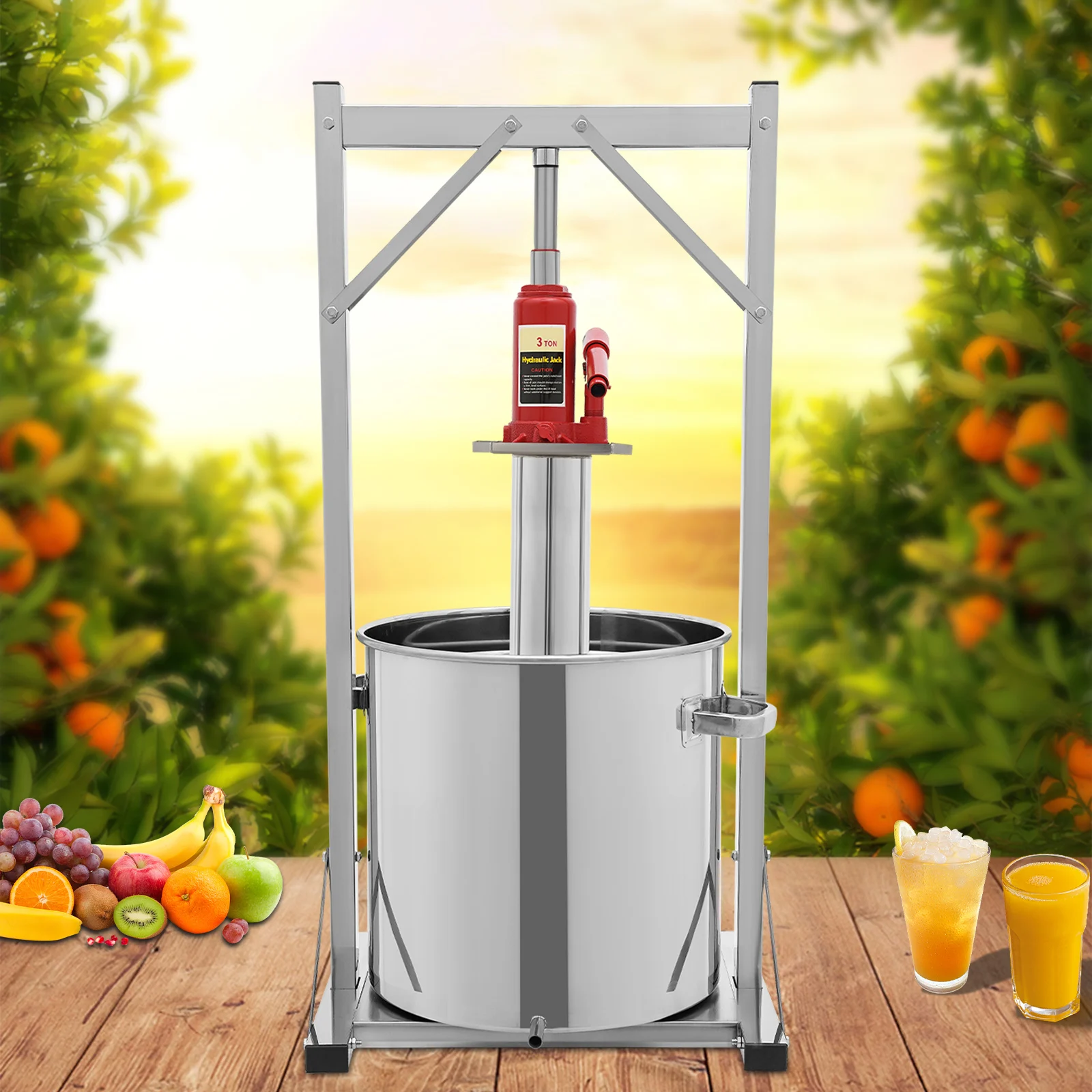 

36L Fruit Wine Press, 3 Ton Pressure Stainless Steel Hydraulic Jack Press Extractor, Stainless Steel Fruit Wine Press