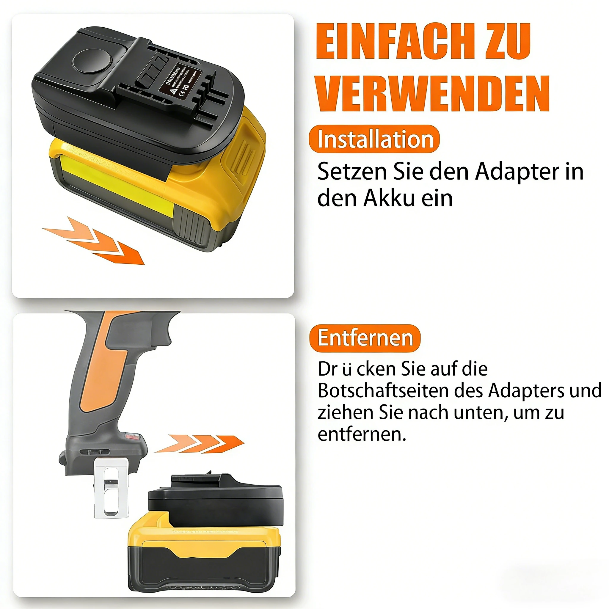 

Адаптер-конвертер для аккумуляторов Dewalt и Worx DM18Worx, для подключения аккумуляторов Milwaukee 18V к электроинструментам Worx 18V (для 4-контактных разъемов)