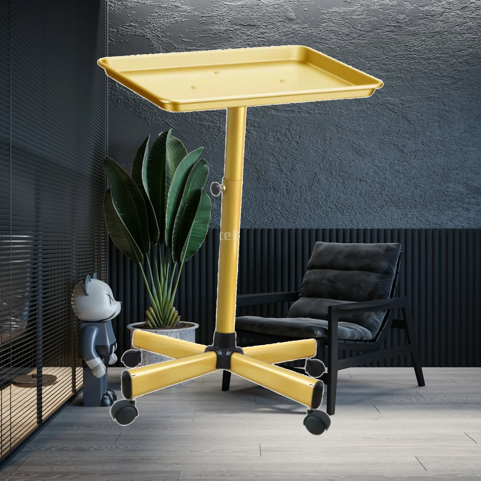 Salon Equipment Rolling Tray Cart with 360 Degree Swivel Wheels for Hair Styling Tools Adjustable Metal Utility Trolley for