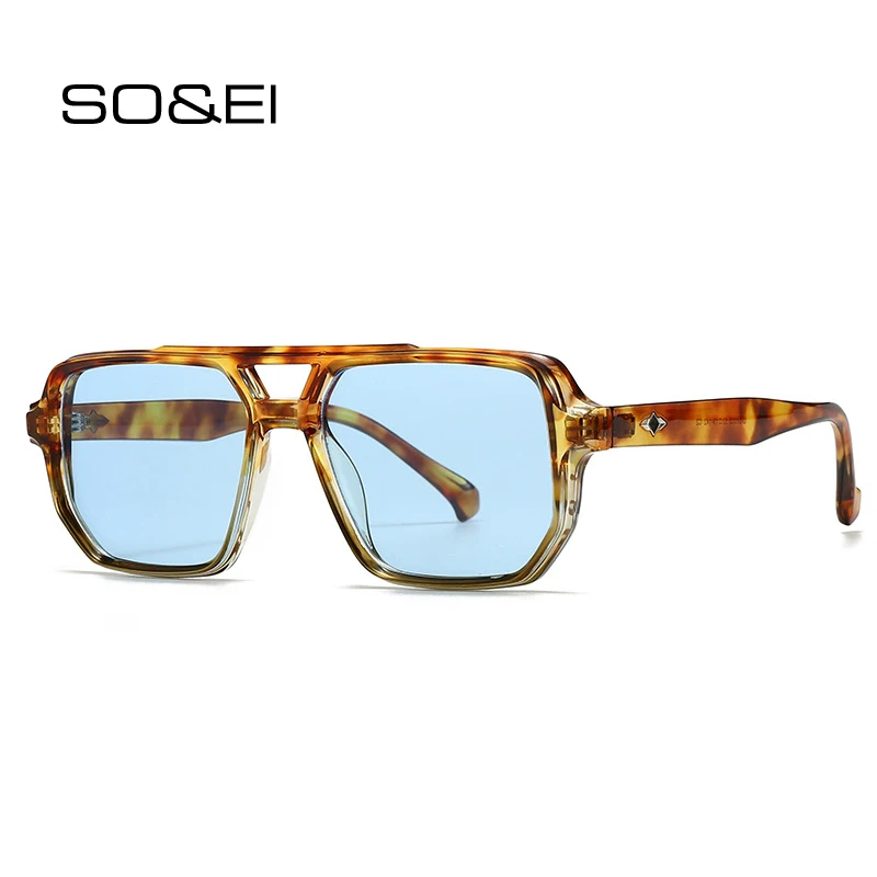 SO & EI Ins شعبية موضة مربع النظارات الشمسية الرجال التدرج ظلال UV400 خمر المسامير النساء تتجه نظارات شمسية زرقاء خضراء