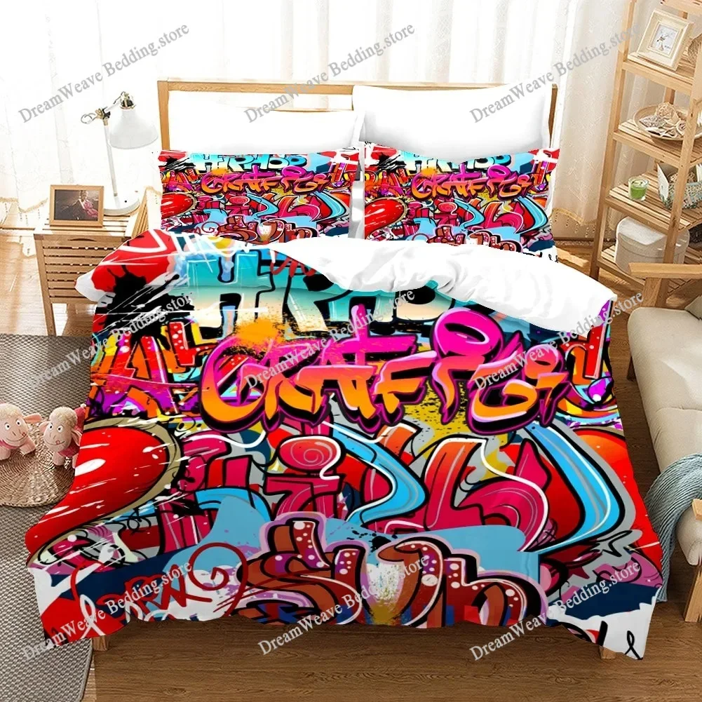Hip-Hop Graffiti Bedding Set Duvet Cover 3d Bedding Fashion Design Decoration King Duvet Cover Set Double Bed Set Bedding Sets74 6
