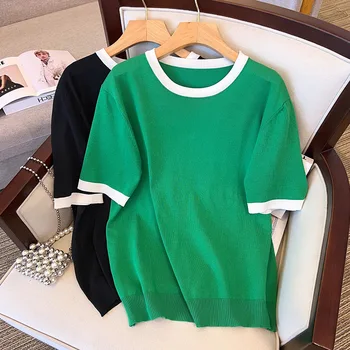 Plus Size 170Kg Busto da donna 160 Estate Allentato Maglia di seta del ghiaccio Top T-shirt a maniche corte Nero Verde 5XL 6XL 7XL 8XL 9XL 10XL