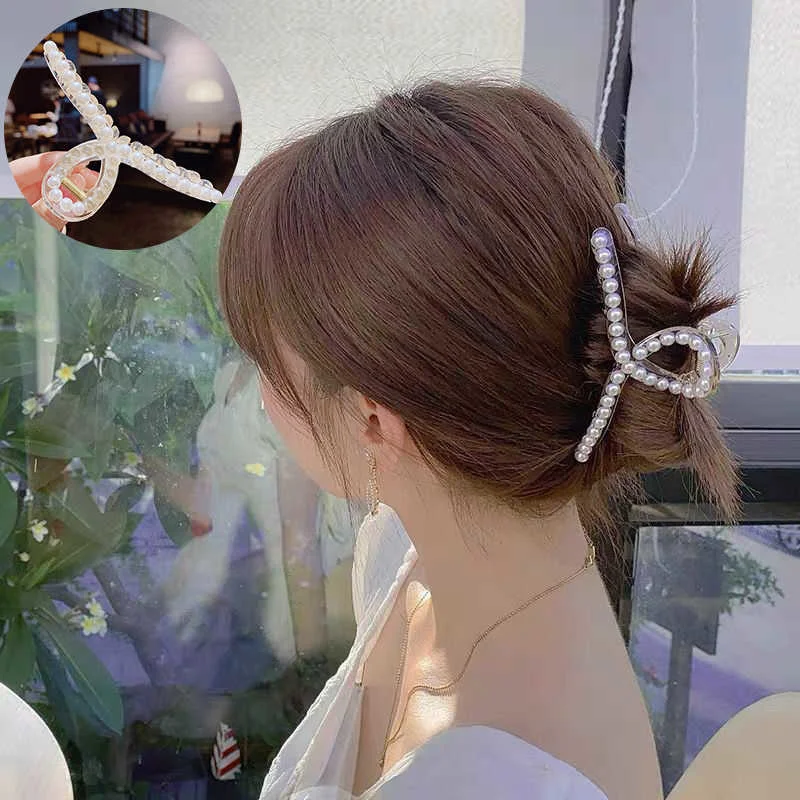 Acryl-Perlen-Haarklammer für Damen, Modische Transparente Hohle Geometrische Badeklammer, Einfaches Haaraccessoire – Detail 4