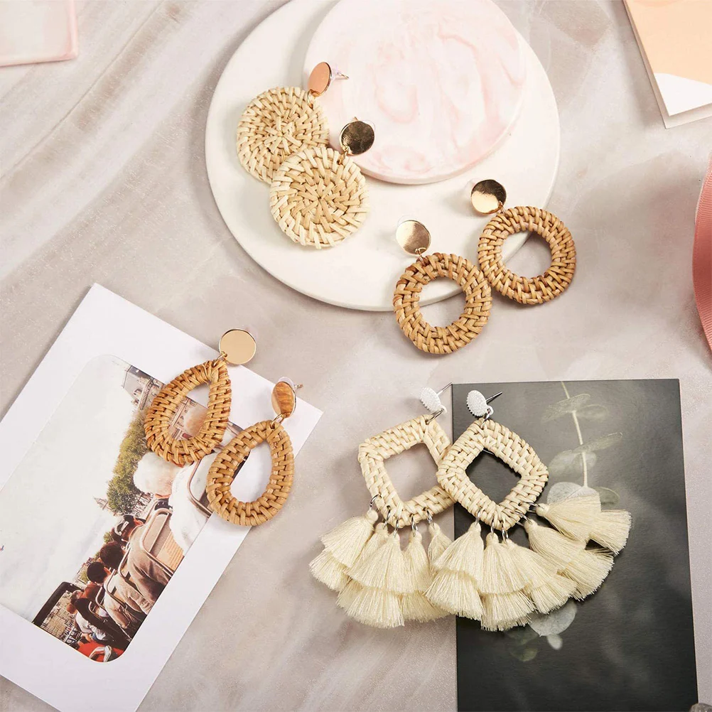 

Rattan Earring Set Stylish Dangle Earrings For Women Lightweight Fashionable Ear Jewelry Decorative Accessories Perfect