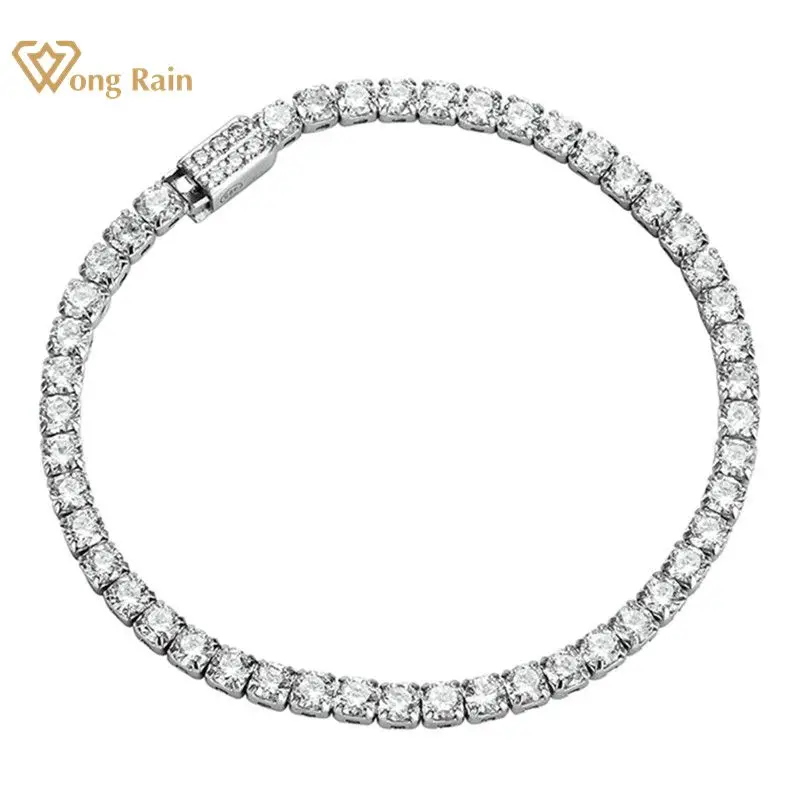 Wong Rain 925 Sterling Silver Lab Sapphire High Carbon Diamonds Gemstone Wedding Tennis Bracelet Bangle Fine Jewelry Wholesale