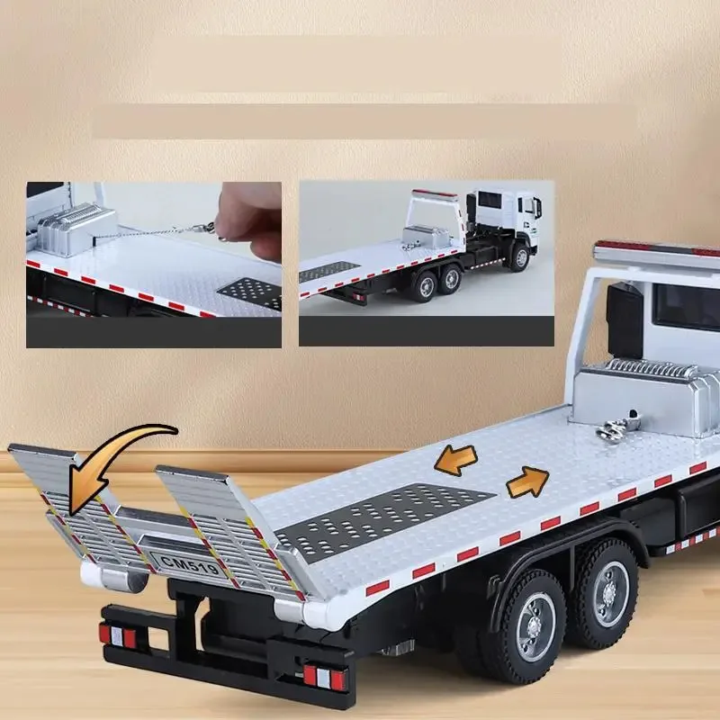 Trailer Tow Platform Truck Toys Car Model Diecast Vehicle Miniature Pull Back Sound & Light Educational Collection Gift Kid