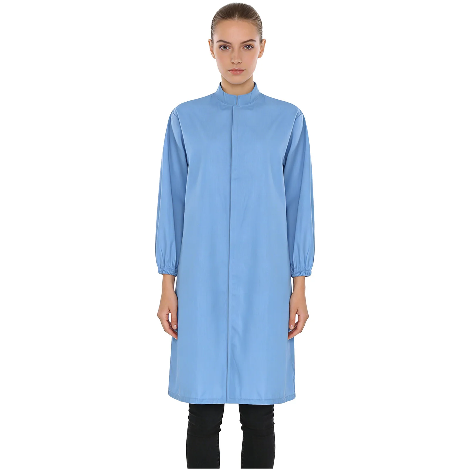 Women Men Lab Work Jackets Work Long Coats Long Sleeve Anti-dust Fastener Protective Workwear for Workshop Cleanroom Laboratory