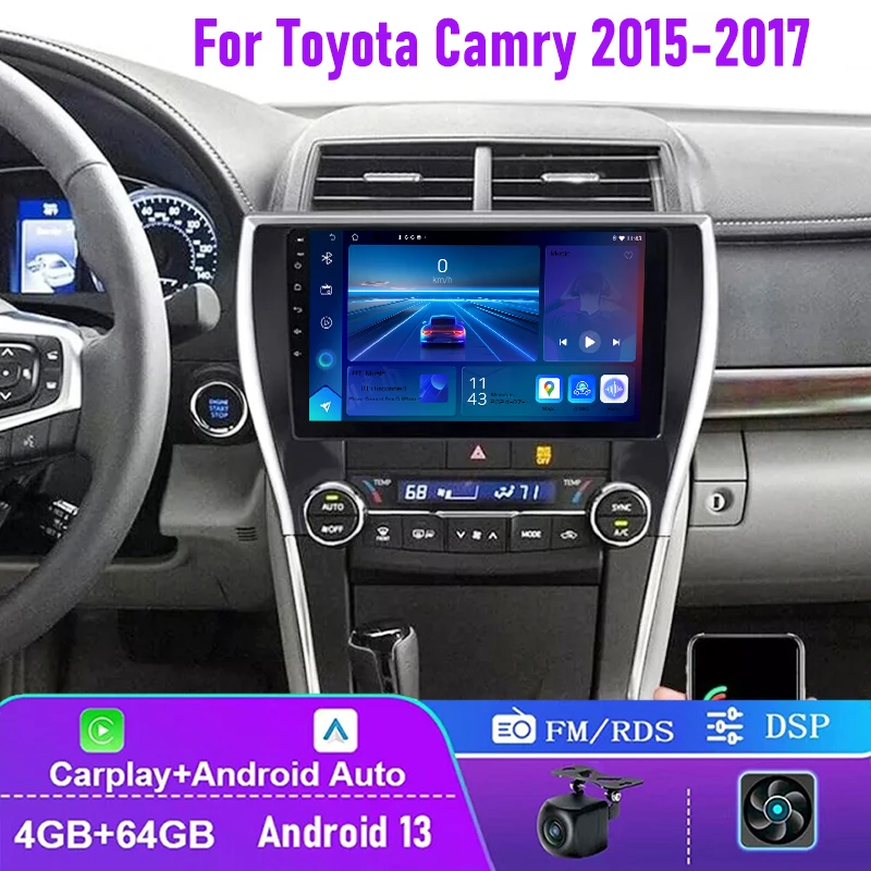 

4+64GB For Toyota Camry 2015-2017 Car Radio Wireless CarPlay Android 13 Auto Stereo Head Unit BT GPS Reversing Image