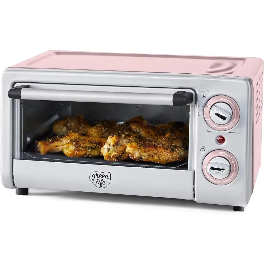 

Nonstick Stainless Steel Toaster Oven with Air Fryer, Bake, Broil, Reheat, Adjustable Temp & Time, Auto Shut-Off, Pink