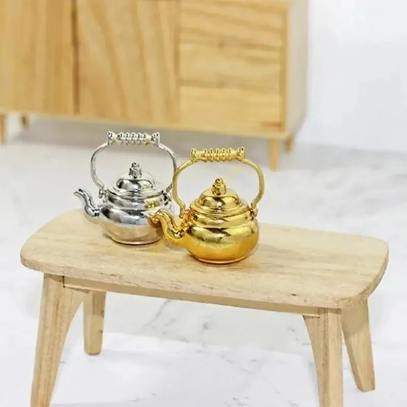 Miniature Copper Metal Kettle with Cover Fits 1/6 1/12 Dollhouse, Kitchen Ornament, Holiday Present