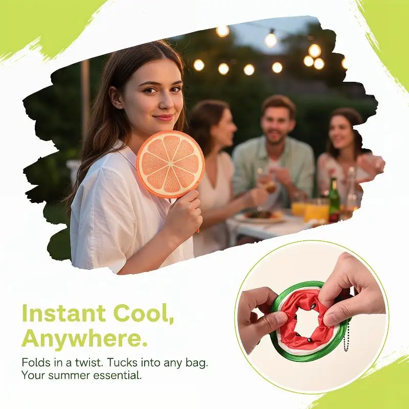 Round Foldable Hand Fans Fruit Style Handheld Folding Fan Portable Pocket Cooling Fans For Summer Events Outdoor Travel Supplies