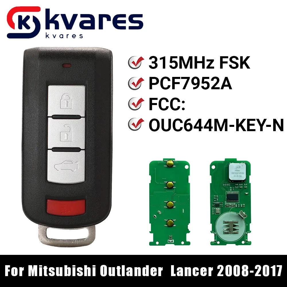 KVARES clé de voiture à distance intelligente sans clé pour Mitsubishi Lancer Outlander Galant 315 MHz puce PCF7952A OUC644M-KEY-N sans marque