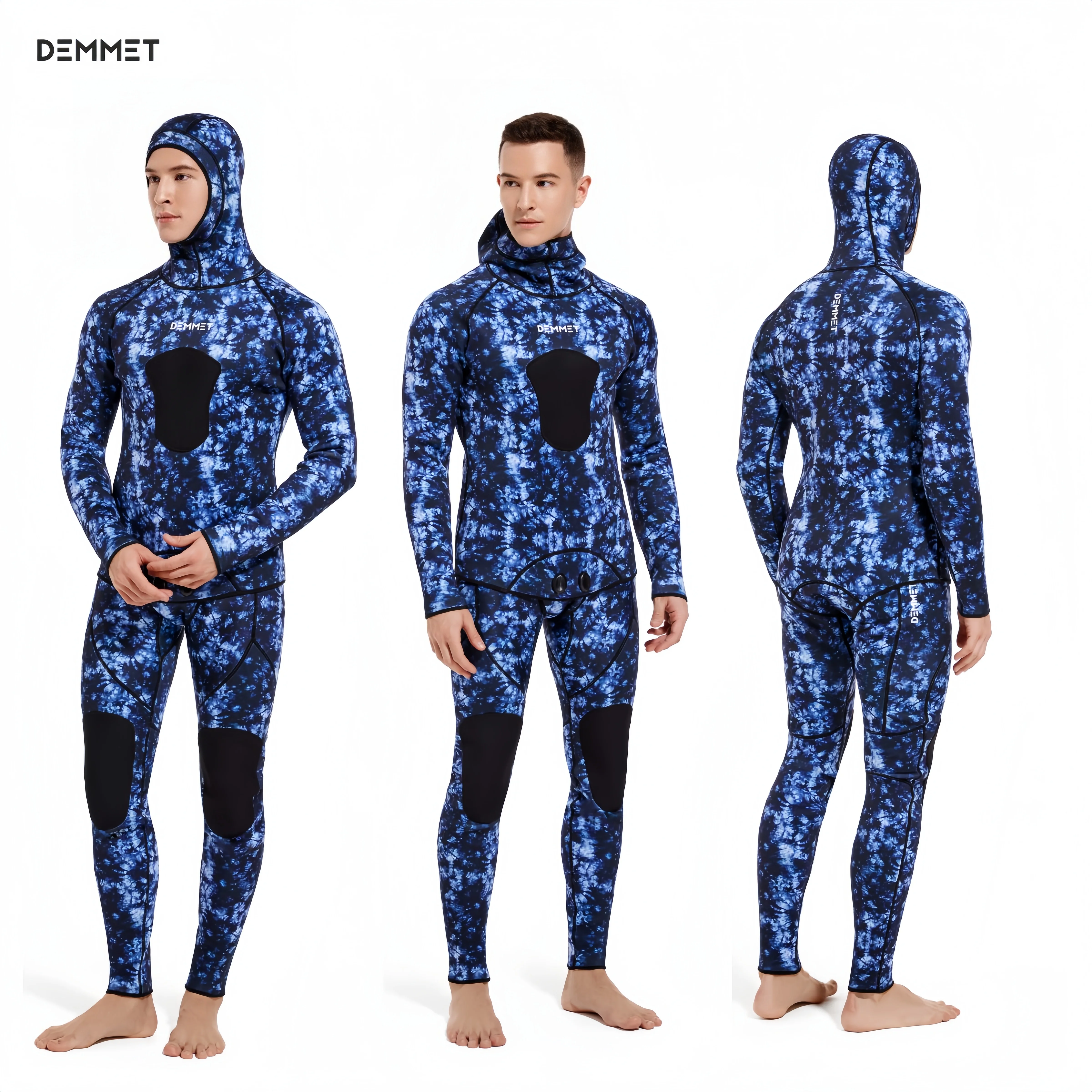 DEMMET Men 3mm Spearfishing Premium Camouflage CRSC Neoprene Wetsuit Scuba Diving Suit Hoodie Snorkeling Suits TOPAND PANTS