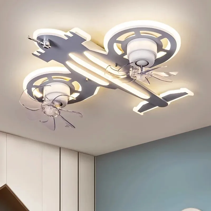 

Children's room airplane fan ceiling light bedroom full spectrum eye protection Lamp voice activated boy's room ceiling lamps