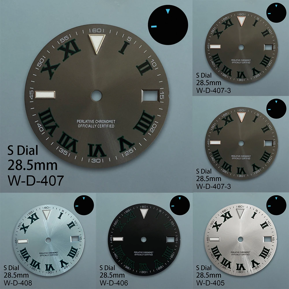 

28.5mm S Logo Epipremnum Sunburst Dial Fit NH35/NH36 Movement Ice Blue Luminous High Quality Watch Modification Accessories