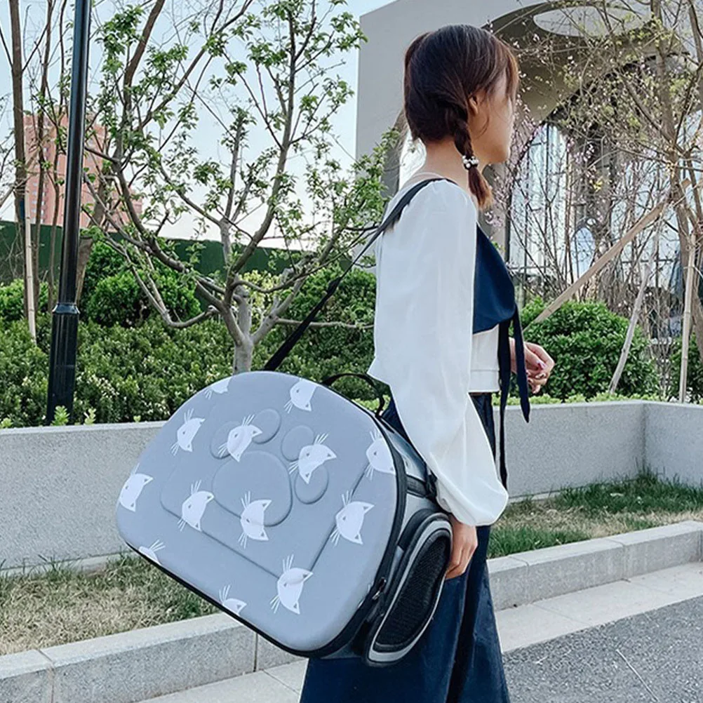 حقيبة ظهر للسفر للحيوانات الأليفة والقطط وحقيبة حمل على شكل قفص باللون الرمادي في الهواء الطلق للقطط #3