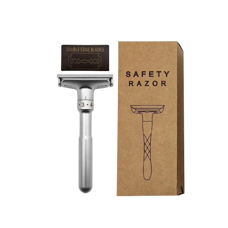 2023 Adjustable Safety Razor Double Edge Classic Mens Shaving with 5 Blades 1-6 Gear Mild to Aggressive Hair Removal Shaver