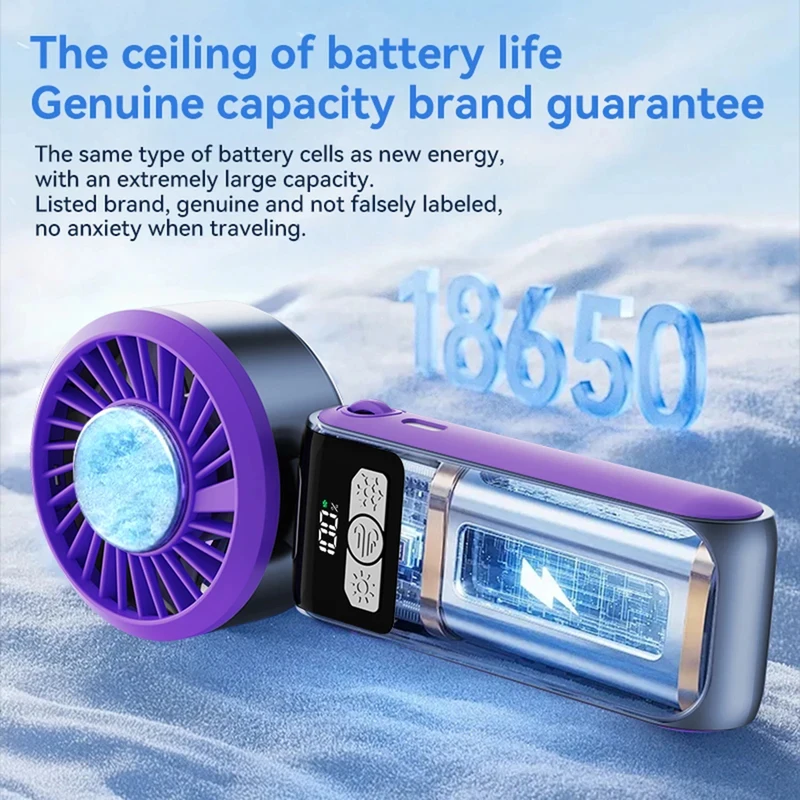 MelyBaoB New Handheld Fan with Ice Cooling Mini Fan Portable USB Rechargeable Foldable Fan for Outdoor Travel Desktop with Light