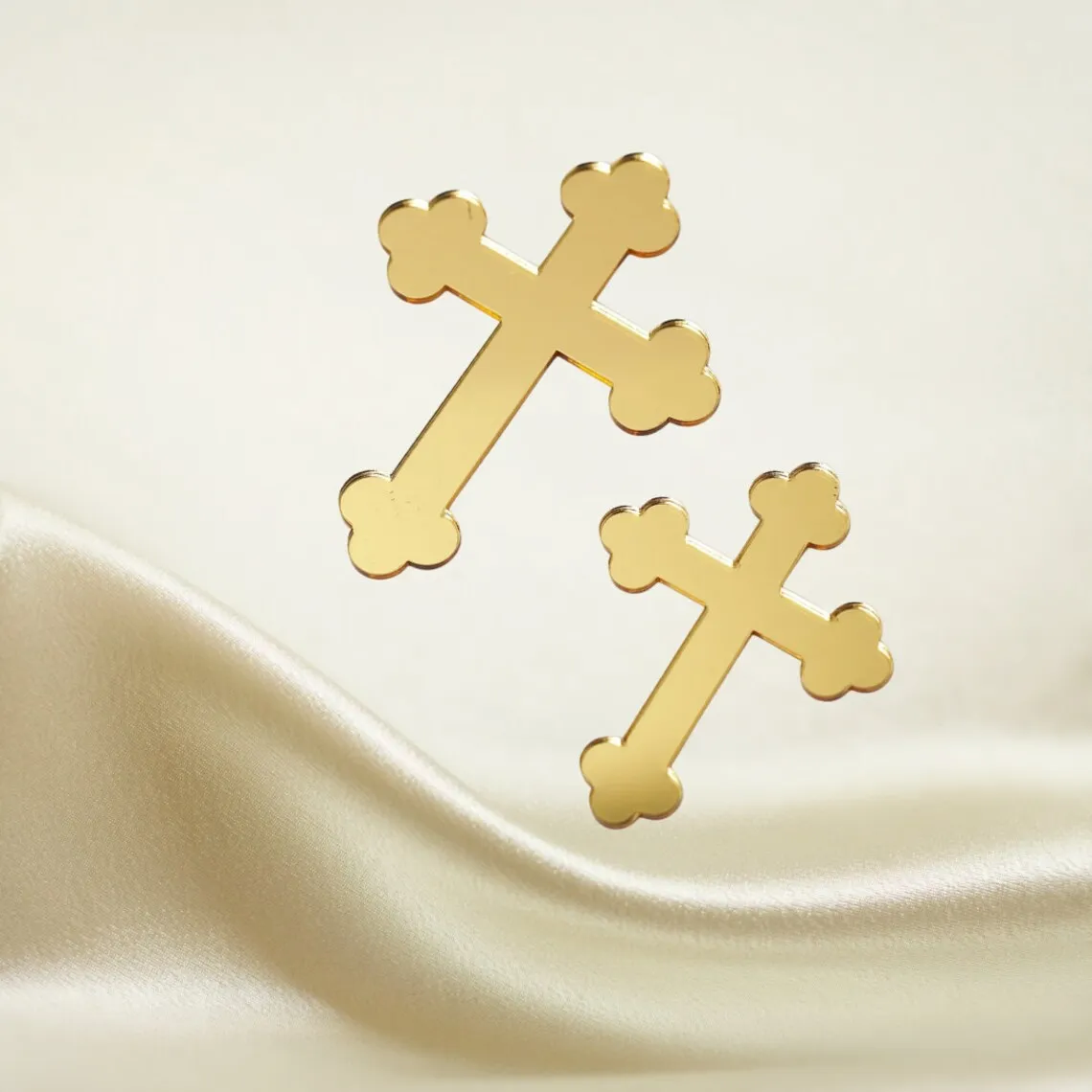 10pcs Cross Cake Charm, Mirror Acrylic Crucifix Cupcake Topper Christening Cake Topper Baptism Cake Charms Gold First  Communion