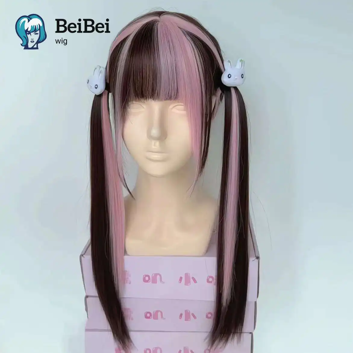 الوردي والبني شعر مستعار للنساء لوليتا شعر مستعار لطيف 24inces طويل مستقيم خصلات الشعر المستعار عقال فو Cheveux فام بيروكات صناعية