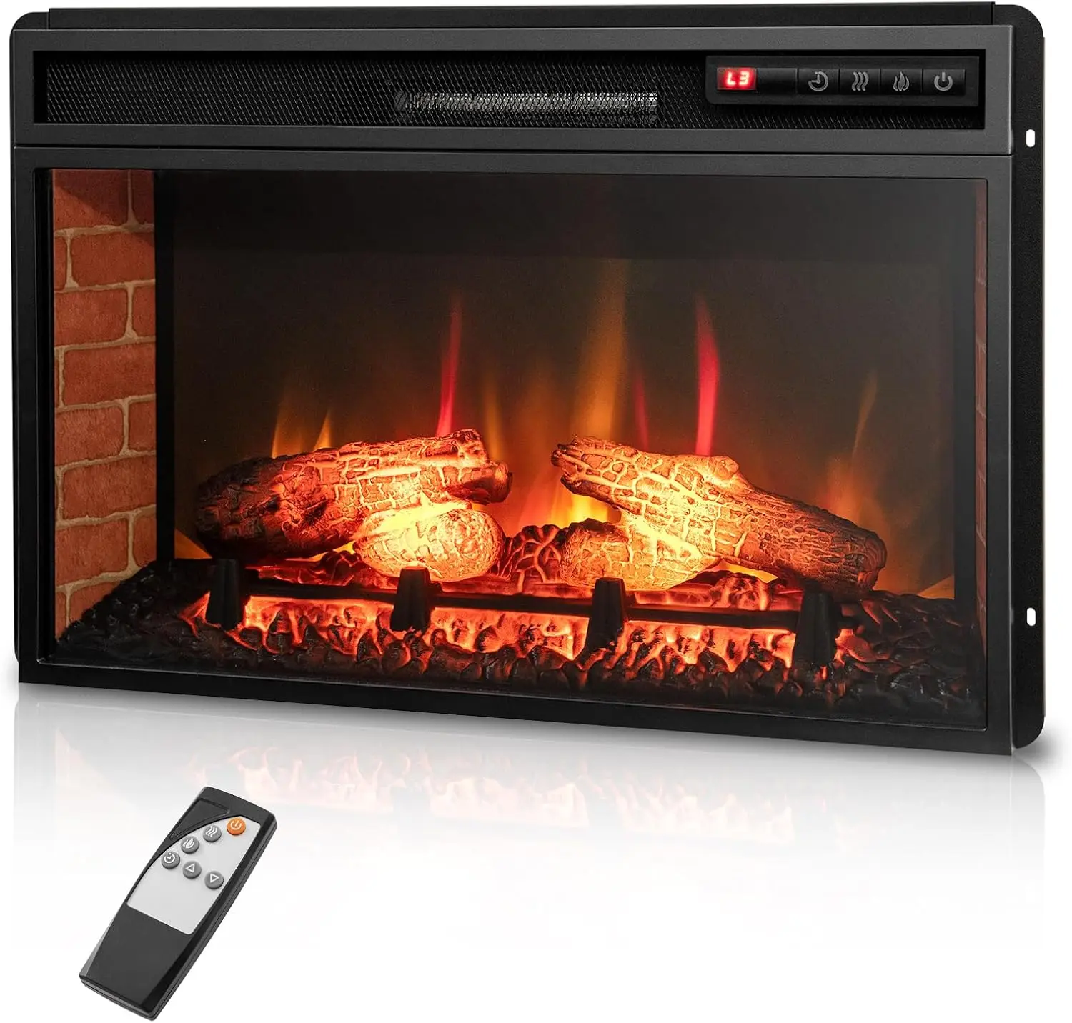 

Electric Fireplace Insert 26-inch Wide 1400W Recessed and Freestanding Fireplace Heater with Remote Control 3-Level Flame