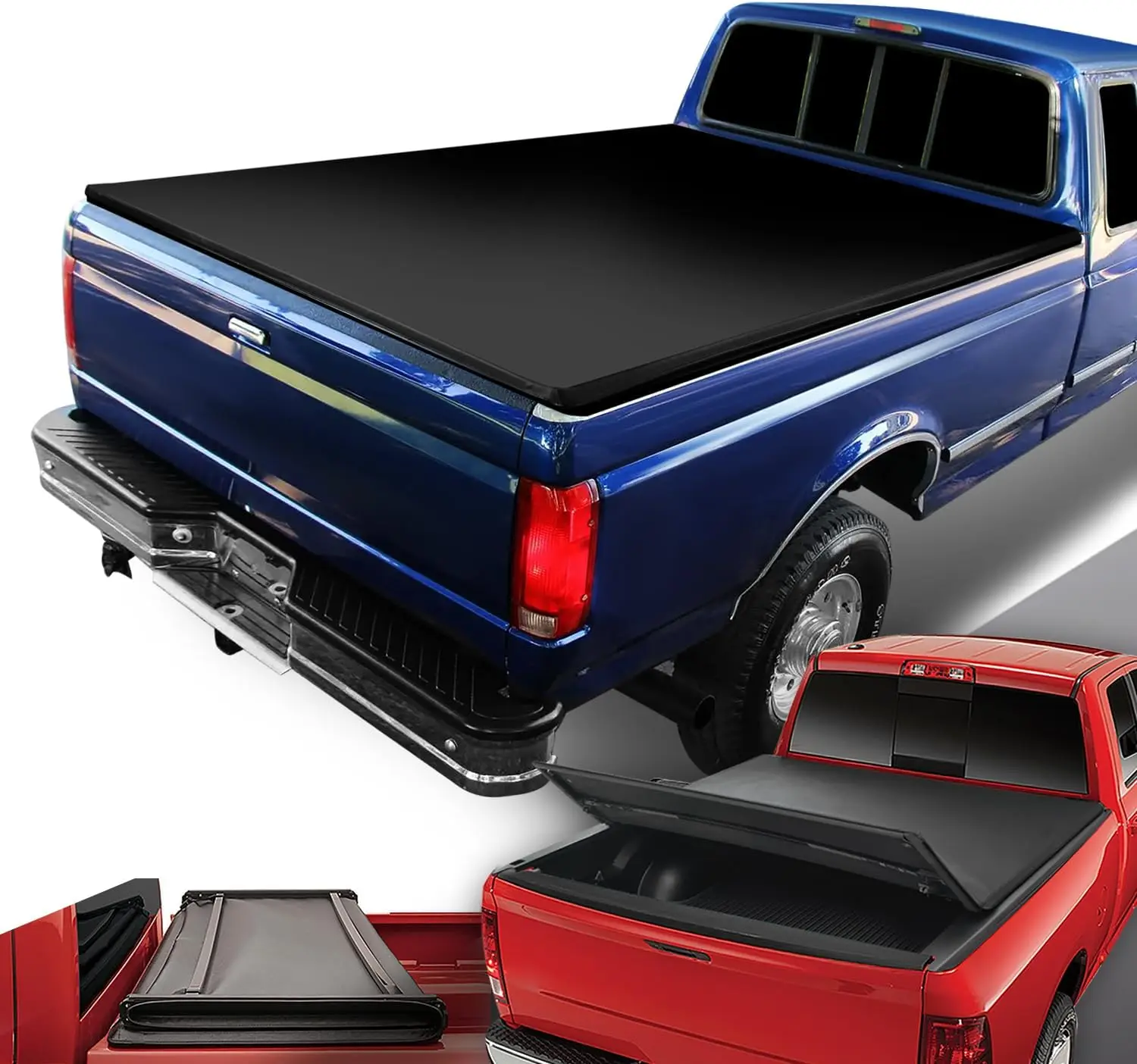 

TTC-TRISOFT-003 Truck Bed Soft Tri-Fold Adjustable Tonneau Cover Compatible with 75-96 Ford F-150 6.5Ft Fleetside /