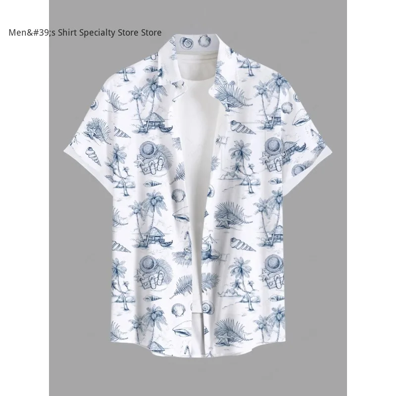

Summer Men's coconut tree Shirts Short Sleeve Tops Casual Hawaiian Shirts Turndown Casual Shirt Button Up Shirts for Men