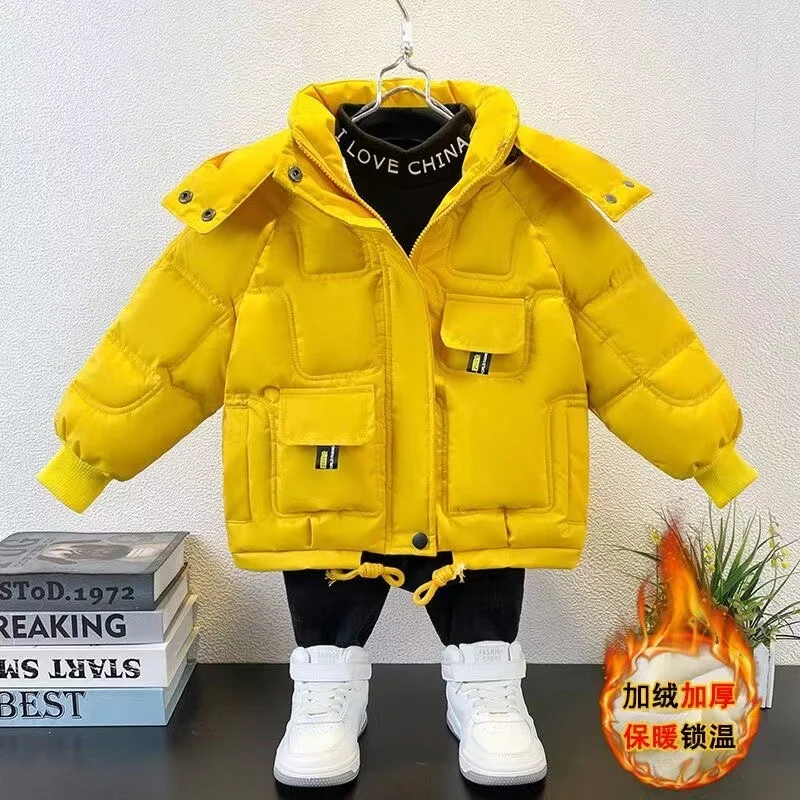 Children's Cotton Jacket 2024 New Boys Jacket Winter Plush Thickened Warm Down Cotton Jacket 1-6 Year Old Baby Cartoon